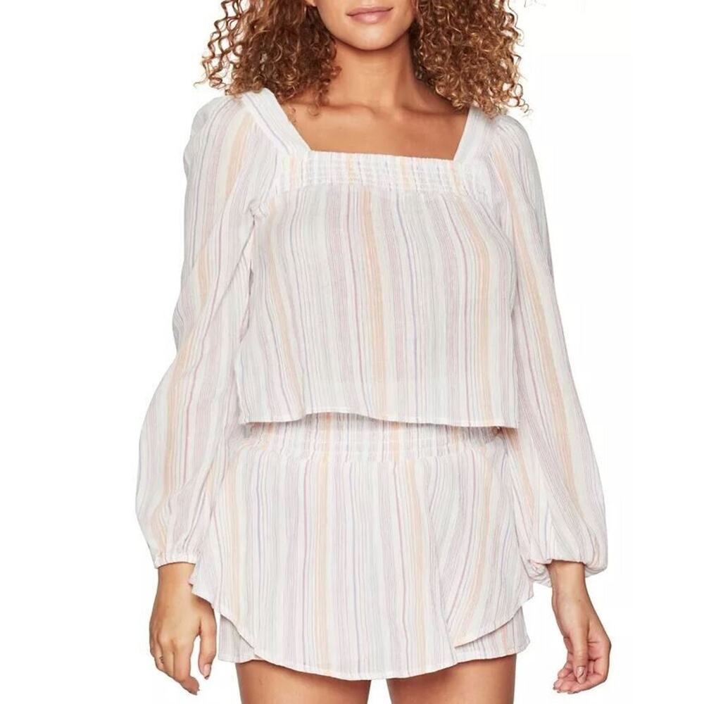 BCBGeneration Women's Striped Square-Neck‎ Top in Multi Stripe Large MSRP $78